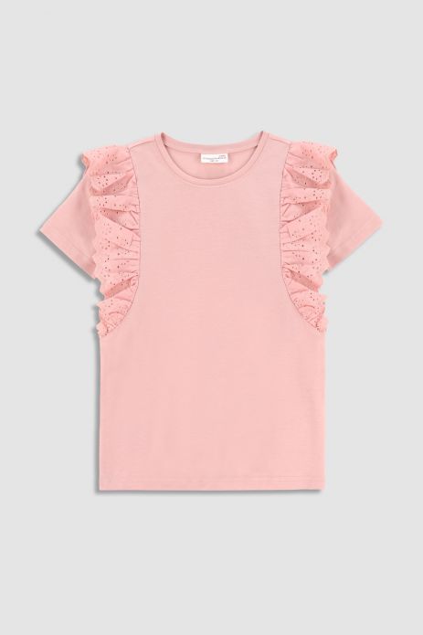 T-shirt z krótkim rękawem różowy z falbanami 