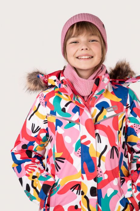 Kurtka narciarska dziewczęca z polarową podszewką i powłoką TEFLONOWĄ