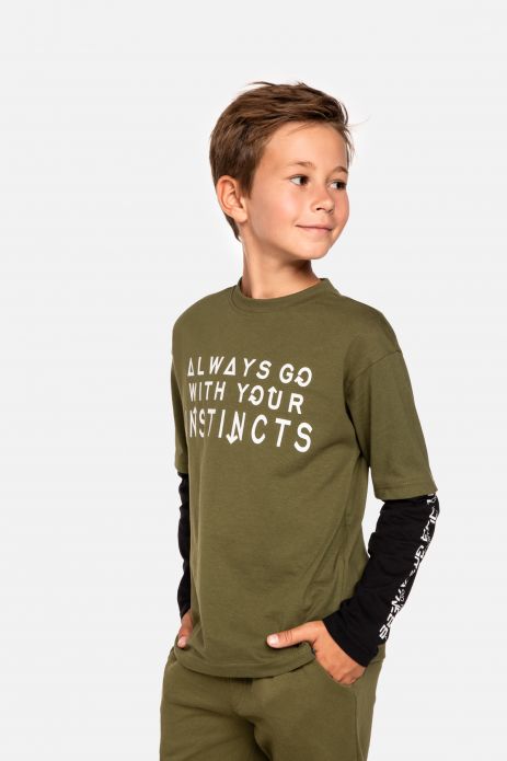 T-shirt z długim rękawem chłopięcy z podwójnym rękawem i grafiką