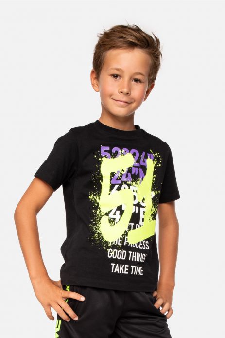 T-shirt z krótkim rękawem chłopięcy basic z grafiką fluo