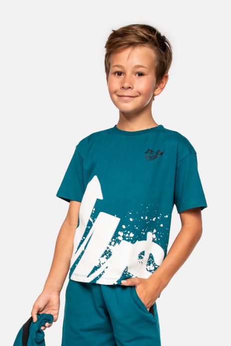 T-shirt z krótkim rękawem chłopięcy przedłużany oversize z grafiką