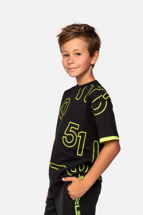 T-shirt z krótkim rękawem chłopięcy oversize z grafiką i gumowymi elementami